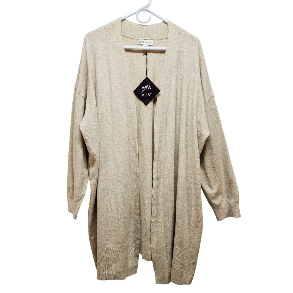 Ava & Viv Womens Plus Size 2X Lightweight Beige Open-Front Cardigan Sweater